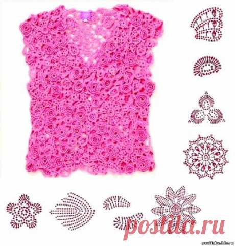 Схема вязания крючком розовой кофточки - Схемы вязания кофты - Схемы для вязания - Уроки вязания крючком - Вязание крючком, схемы для вязания крючком
