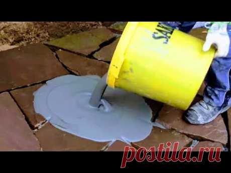 NATURSTEIN PLATTEN FLÄCHE VERFUGEN | ZEMENT GEBUNDENE BAUWEISE | FUGEN MÖRTEL POLYGONAL SANDSTEIN