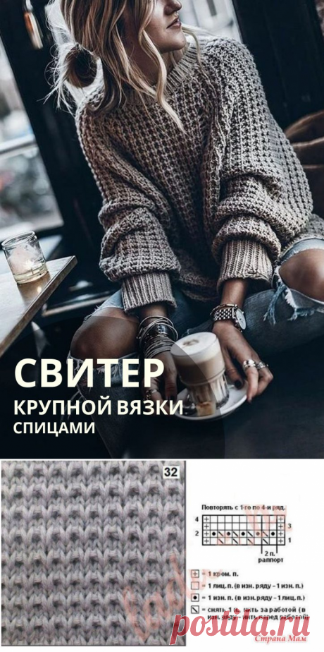 Крупный узор спицами