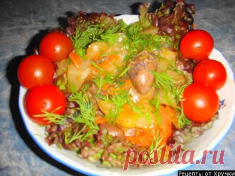 Капуста тушеная с куриными сердечками