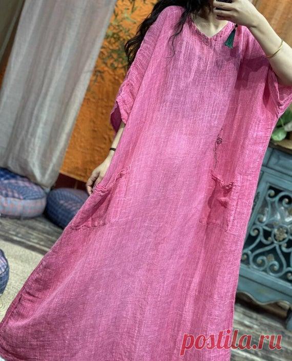 Linen long dresses Pink Summer linen Dresses Women's | Etsy 【Fabric】 linen 【Color】 Pink 【Size】 Shoulder width is not limited Shoulder + sleeve length 42cm/ 16 Bust 152cm/ 59 Length122cm / 48 The hem is 158cm/ 61  Washing & Care instructions: -Hand wash or gently machine washable do not tumble dry -Gentle wash cycle (40°C) -If you feel like ironing (although