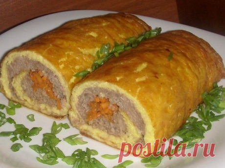 Яичный закусочный рулет с начинкой из фарша и корейской морковки | dublog.ru | Яндекс Дзен