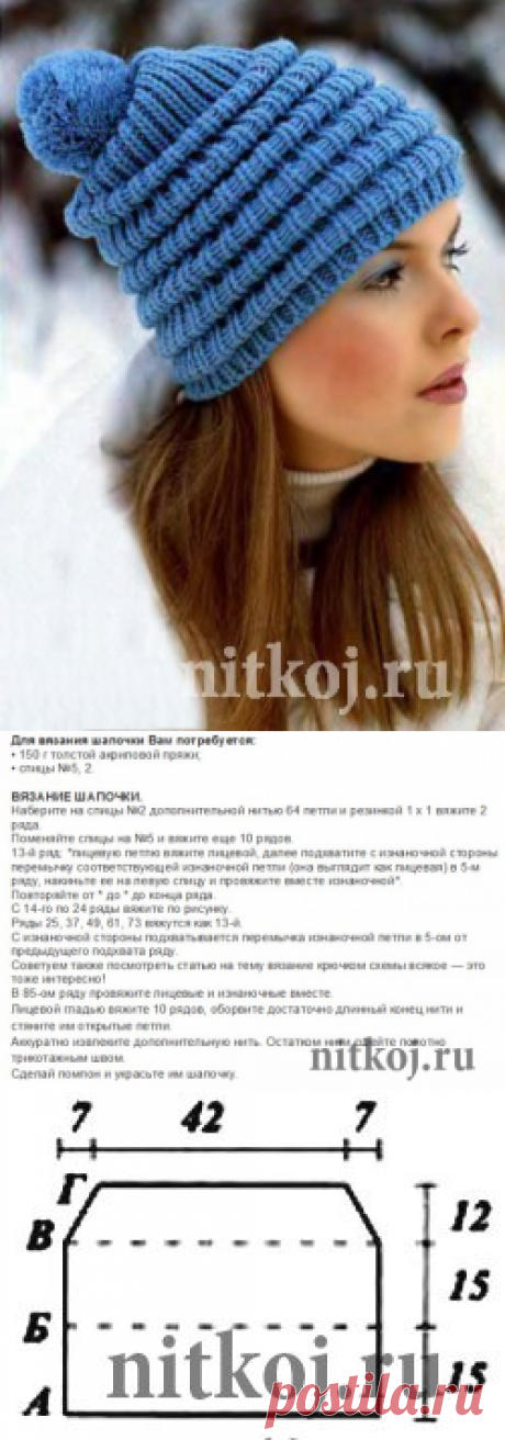 Женская шапка спицами » Ниткой - вязаные вещи для вашего дома, вязание крючком, вязание спицами, схемы вязания