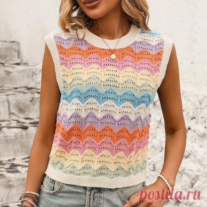 Топ-безрукавка с чередованием цветов (схема узора)