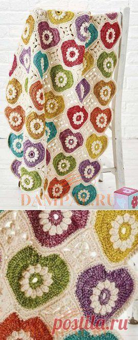 Детский вязаный плед из сердечек | DAMские PALьчики. ru