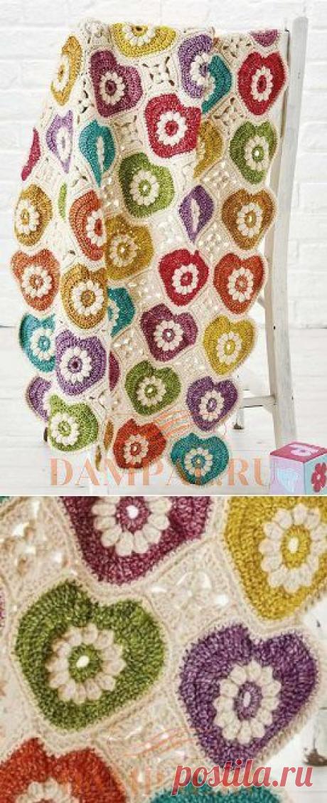 Детский вязаный плед из сердечек | DAMские PALьчики. ru