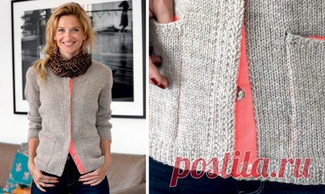 Strik selv: Beige cardigan med neonfarvet effekt Strikkeopskrift på en lækker beige cardigan med neonfarvet effekter.