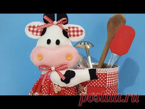 Подставк для столовых приборов из молочника, поделки из вторсырья