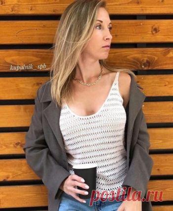 Ажурная майка-топ крючком Майка топ от @kupalnik_spb_ Изделие вяжется сверху-вниз от лямок: по схеме вяжем 4 одинаковых треугольника «X