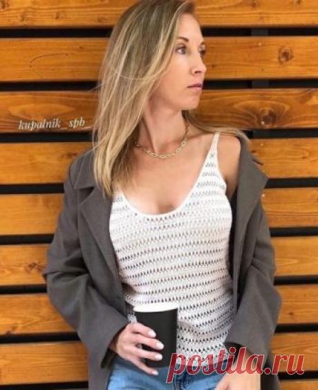 Ажурная майка-топ крючком Майка топ от @kupalnik_spb_ Изделие вяжется сверху-вниз от лямок: по схеме вяжем 4 одинаковых треугольника «X"; при вязании треугольников повторяйте ряды 9-12,