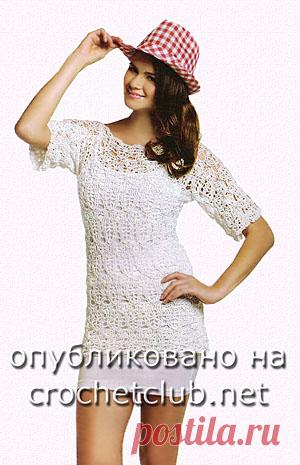 Белая ажурная футболка крючком Белая ажурная футболка, связанная крючком