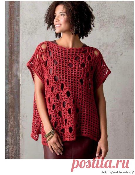 Свободный ажурный жилет крючком.