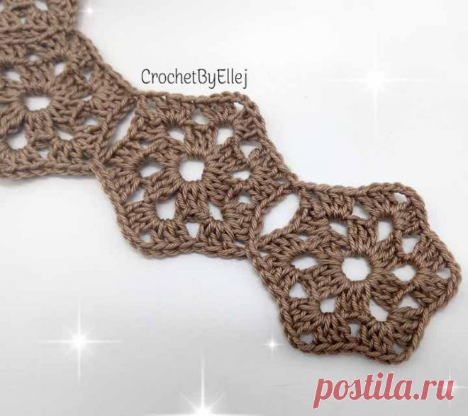 Простые шестиугольные мотивы • Безотрывное вязание | Вязание крючком от Елены Кожухарь