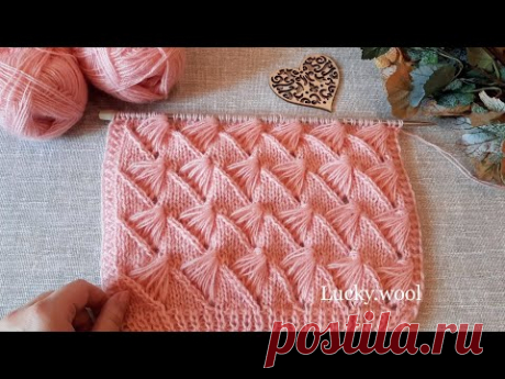 Вяжем красивый, ажурный узор с вытянутыми петлями спицами.