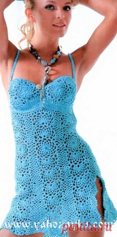Летний сарафан из ленточного кружева. Женский сарафан на тоненьких бретелях крючком Летний сарафан из ленточного кружева. Синий ажурный сарафан женский
