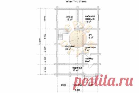 Типовой проект дома из бревна 8х13 м, с верандой, купить сруб дома 8х13 м, цена, фото, проект 2-х этажного деревянного дома 8х13 м лафет