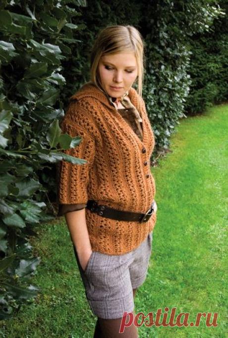 Кружевная туника Lizzy из Amber, с отложным воротником и глубоким V-образным вырезом горловины. Спицами. Размер: XS (S, M, L, XL, XXL). / vjazhi.ru