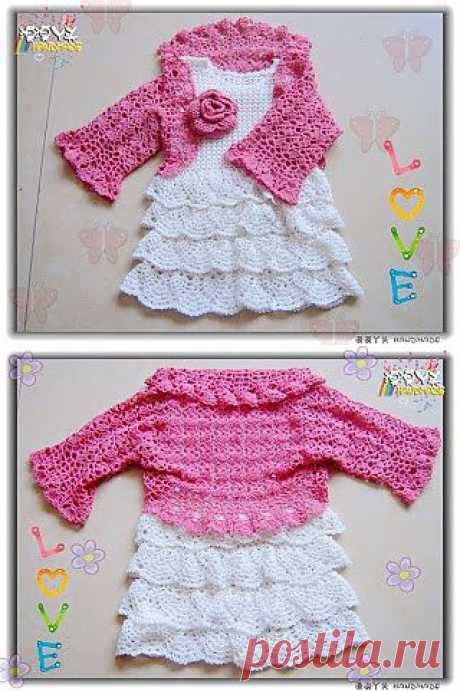 Вязание крючком и спицами/Crochet and knitting: Платье и болеро для девочки