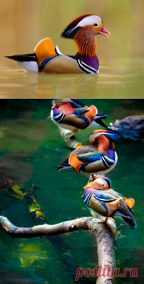 Утка – мандаринка. Мандаринка – Aix galericulata. Редкий вид, численность которого имеет тенденцию к сокращению. Обитает по Амуру, в горной системе Сихотэ-Алиня, долине Уссури и Южном Приморье. Предположительно, вид гнездится на юге Сахалина и на о. Кунашир.Мандаринка не крякает, как обыкновенная утка, а попискивает, посвистывает.Мандаринки предпочитают гнездится в низкогорье и частично в среднегорье, где реки, проходя через пояс хвойно-широколиственных лесов, образуют широкие долины и большое