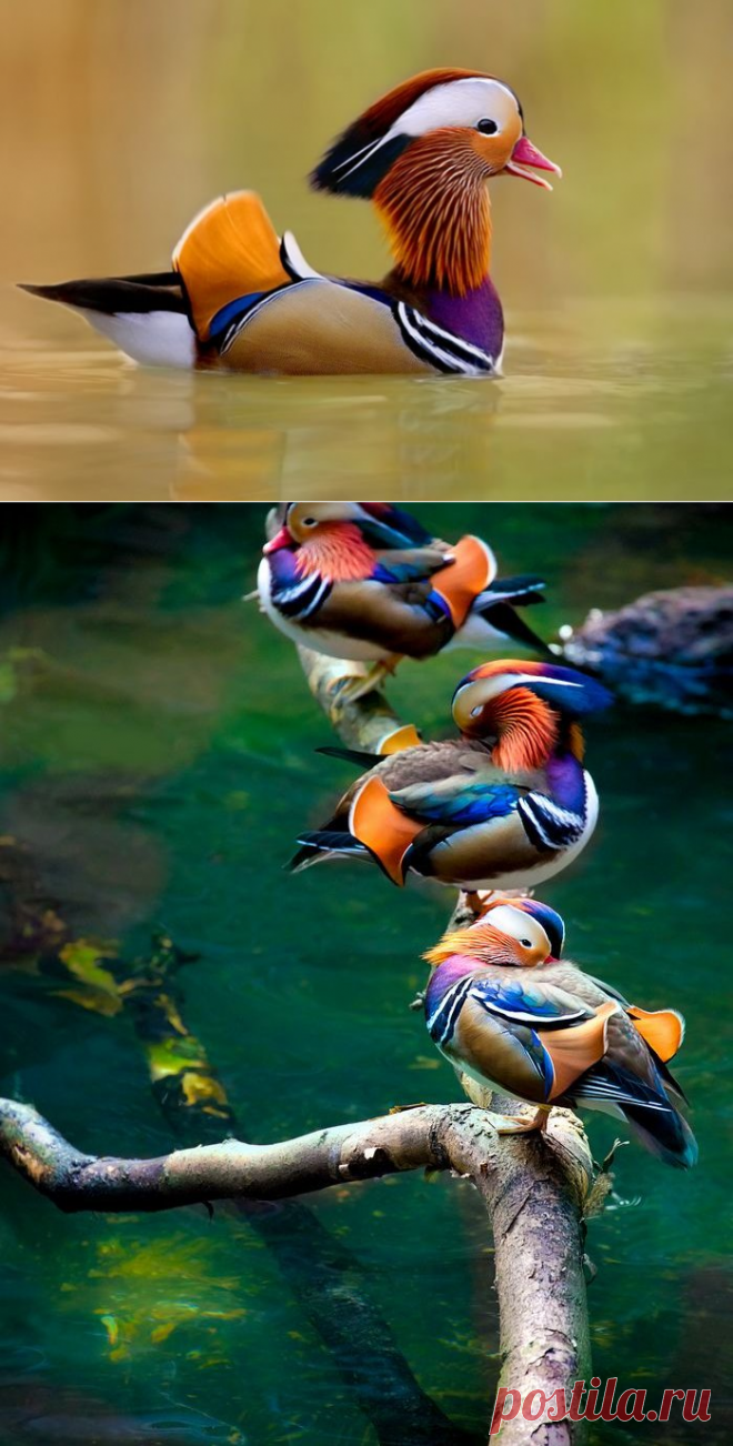 Утка – мандаринка. Мандаринка – Aix galericulata. Редкий вид, численность которого имеет тенденцию к сокращению. Обитает по Амуру, в горной системе Сихотэ-Алиня, долине Уссури и Южном Приморье. Предположительно, вид гнездится на юге Сахалина и на о. Кунашир.Мандаринка не крякает, как обыкновенная утка, а попискивает, посвистывает.Мандаринки предпочитают гнездится в низкогорье и частично в среднегорье, где реки, проходя через пояс хвойно-широколиственных лесов, образуют широкие долины и большое