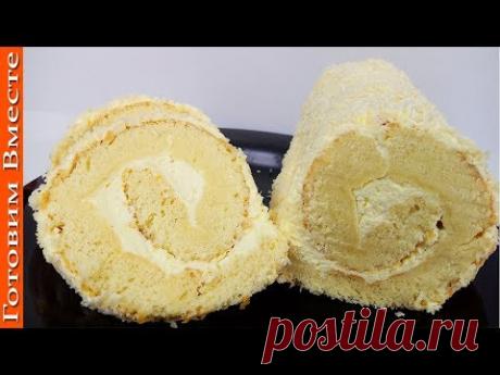 Очень вкусный &quot;Бисквитный Рулет&quot; с кремом и кокосовой стружкой, к сладкому столу