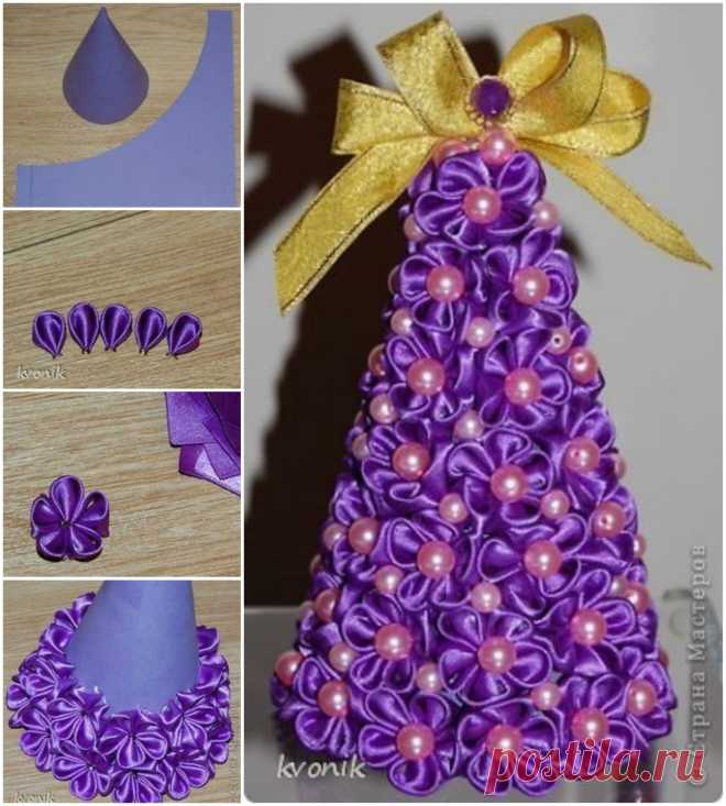 Как DIY Kanzashi цветок Рождественская елка подстриженными | www.FabArtDIY.com