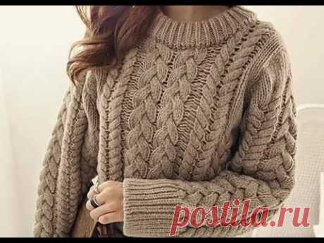 ПОТРЯСАЮЩИЙ джемпер узором  "косами" из альпаки. Разбираем вязание с нуля!