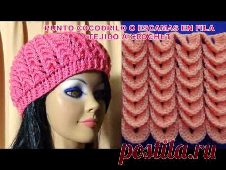 Punto Cocodrilo o escamas en fila tejido a crochet o ganchillo paso a paso