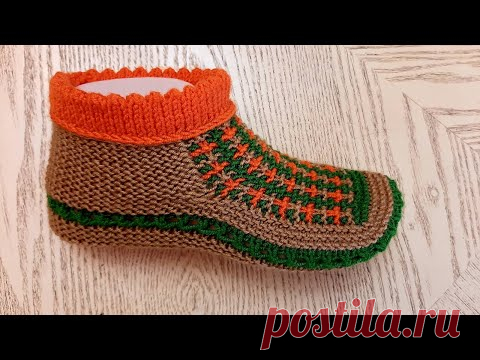 НОВИНКА 2021 : Тапочки-следки на двух спицах  без швов  // patik modelleri