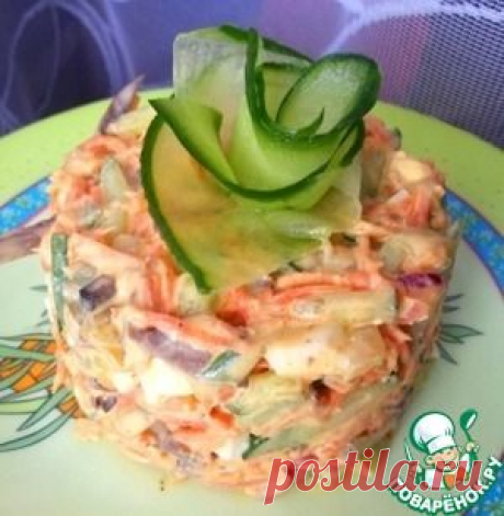 Салат с сердцем, маринованным луком и огурцом - кулинарный рецепт