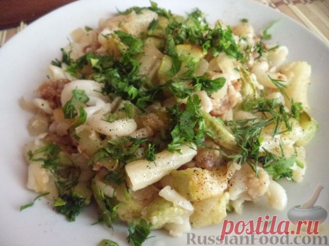 Рецепт: Жареные кабачки с макаронами на RussianFood.com