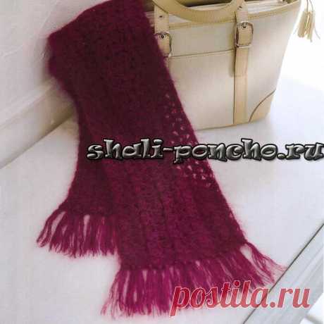 Ажурный шарфик из пряжи с мохером. Крючком. / shali-poncho.ru