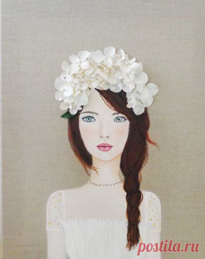 White Flower Girl Wedding Art. Beautiful Brown от MidorisMyMuse