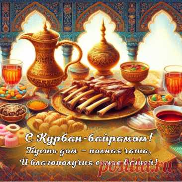 Здоровья на Курбан Байрам
Тебе я с гордостью желаю.
А также, путь найдя к деньгам,
Идти, дороги не теряя.
