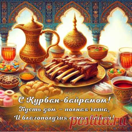 Здоровья на Курбан Байрам
Тебе я с гордостью желаю.
А также, путь найдя к деньгам,
Идти, дороги не теряя.