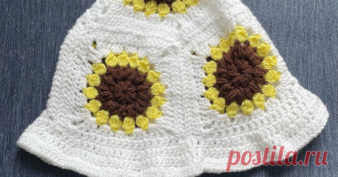 Sunflower Granny Square Bucket Hat  Sunflower Square Crochet Bucket Hat Pattern FRee written instructions to creat the festival ready Sunflower granny square bucke that