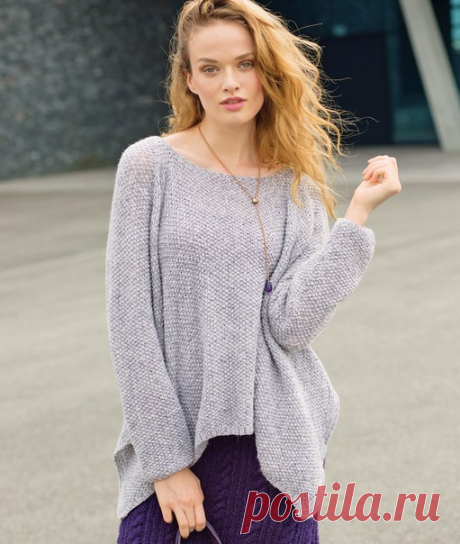 Джемпер-пончо с жемчужным узором 
В широком джемпере-пончо объединены архитектурная прямолинейность с чувственной плавностью линий. 
РАЗМЕРЫ 
38/40 
УЗОРЫ И СХЕМЫ 
РЕЗИНКА 
Нечетное число петель. Каждый ряд начать и закончить 1 кромочной. 
Лицевые ряды: попеременно 1 лицевая, 1 изнаночная, закончить 1 лицевой; 
изнаночные ряды: петли провязывать по рисунку. 
МАЛЕНЬКИЙ ЖЕМЧУЖНЫЙ УЗОР 
Нечетное число петель. 
Лицевые ряды: попеременно 1 изнаночная, 1 лицевая, зако...