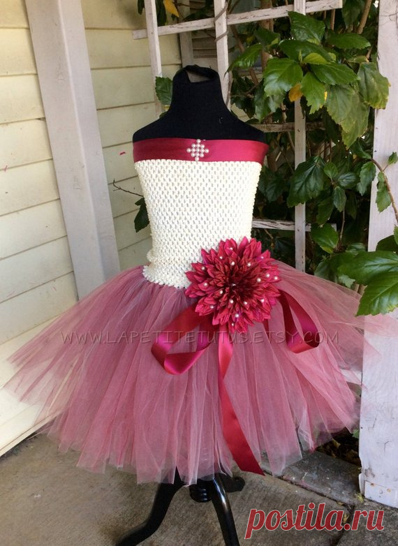 Flower girl floral and pearl decoration photo prop wedding burgundy ivory girls toddler birthday cake smash tutu dress This listing is for a handmade custom flower girl tutu tulle dress. Can be used for a wedding, photo shoot, or any special event. Can come in different colors to match the theme you want. Flower and ribbon will match. Tulle measurements are for knee length. Flower may vary slightly due