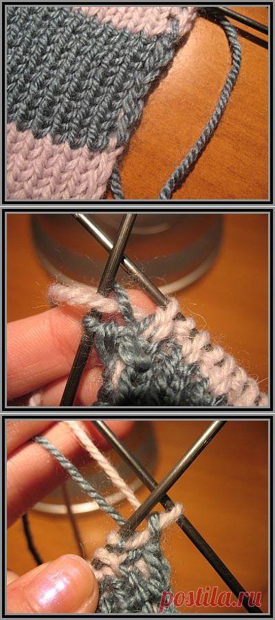 Полосатый шарф: как спрятать протяжки ниток по краям?