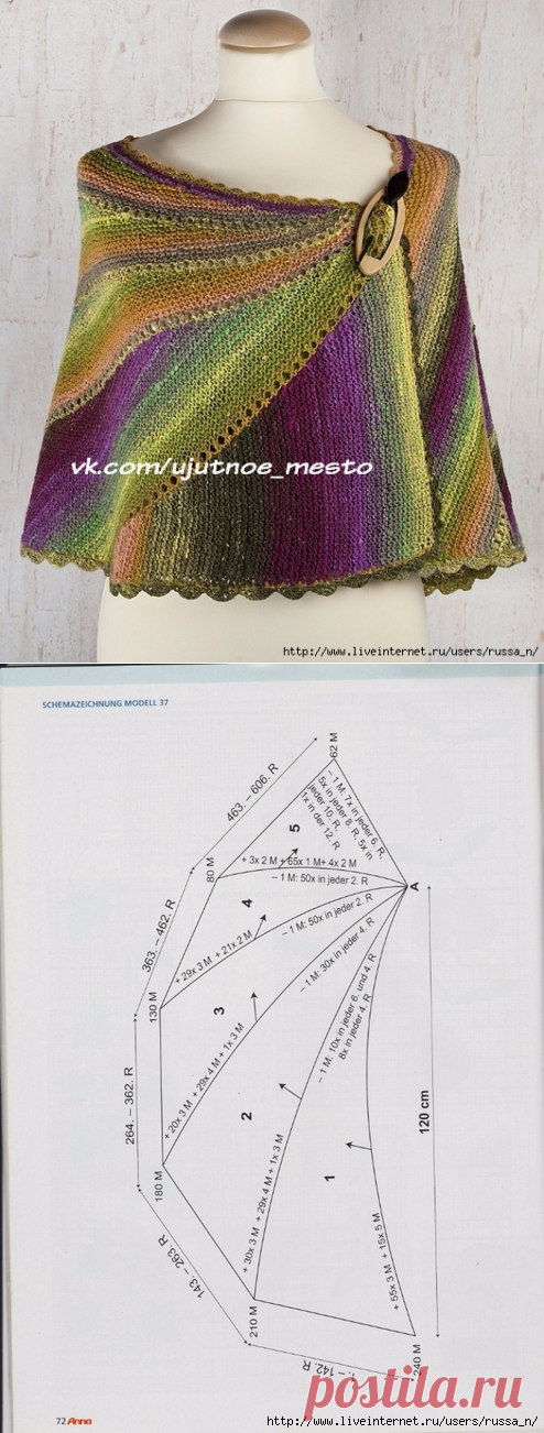 Шаль «Орхидея», секционным вязанием, от Рут Киндла