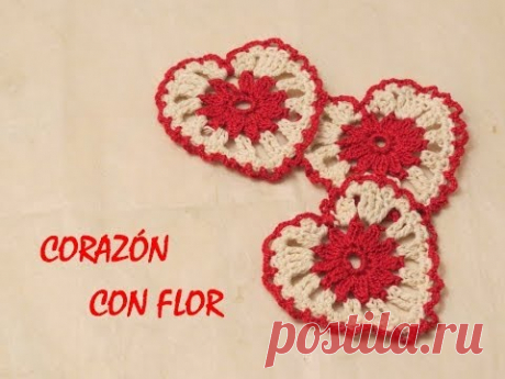 Cómo hacer un corazón a crochet con flor en el centro (Easy Heart)