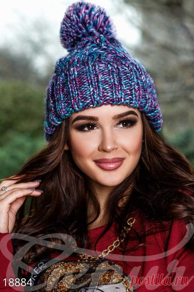 Gepur | Шапка с помпоном арт. 18884 Цена от производителя, достоверные описание, отзывы, фото ,Цвет:фиолетово-голубой меланж