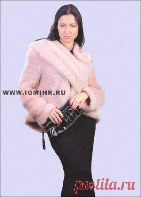 Элегантная розовая шубка. Спицы