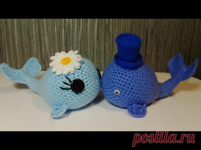 Китопарочка. Кит и его китулечка. Как связать кита крючком.