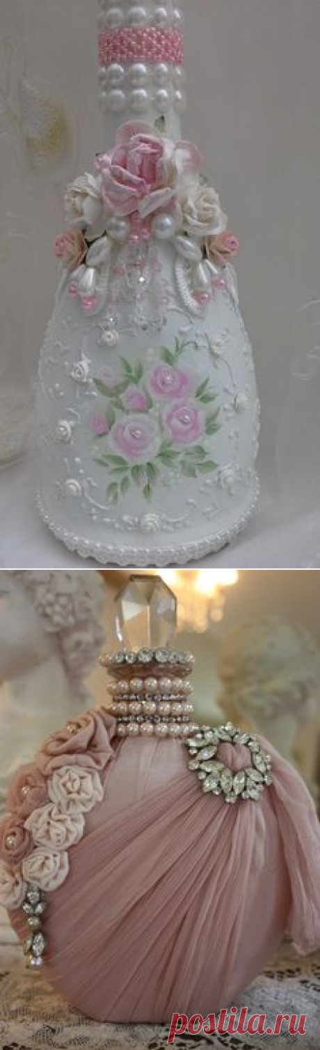 Shabby chic bottle, | Altered bottles, Painted …