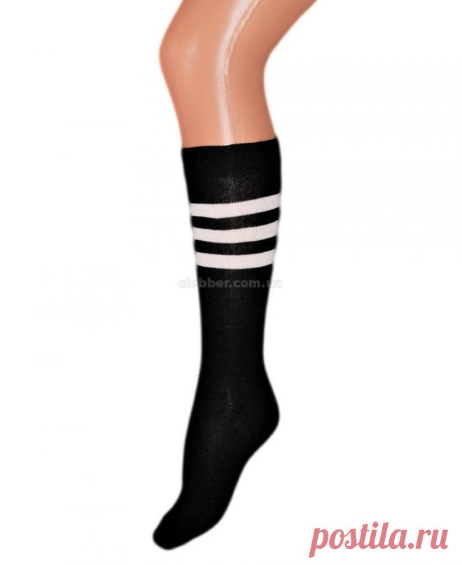 Черные демисезонные гольфы с тремя белыми полосками