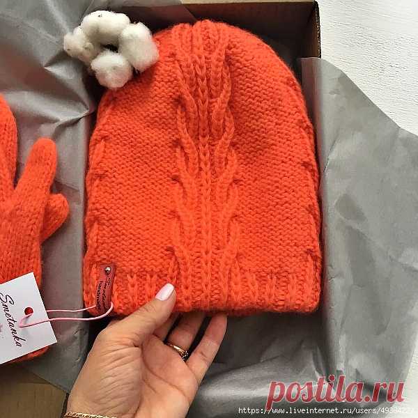 Двойная коса из танцующих петель спицами.