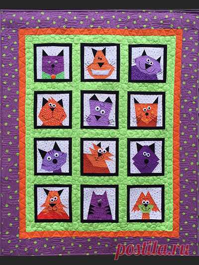 Crazy Cats Quilt Pattern An easy paper piecing pattern filled with 12 delightful kitty cats. The blocks are 8