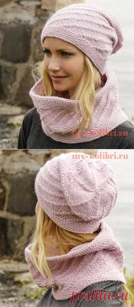 Шапка и снуд спицами спиральным узором «Belinda’s Dream» от Drops Design