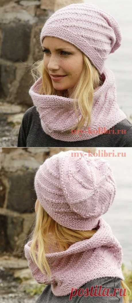 Шапка и снуд спицами спиральным узором «Belinda’s Dream» от Drops Design